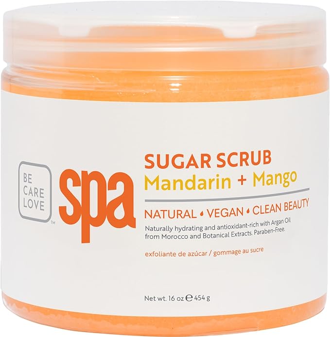 BCL Spa Mandarin Mango Sugar Scrub - Professional Exfoliating Body Scrub with Organic Essential Oils, Natural Skin & Body Care, Made in USA, 16 oz
