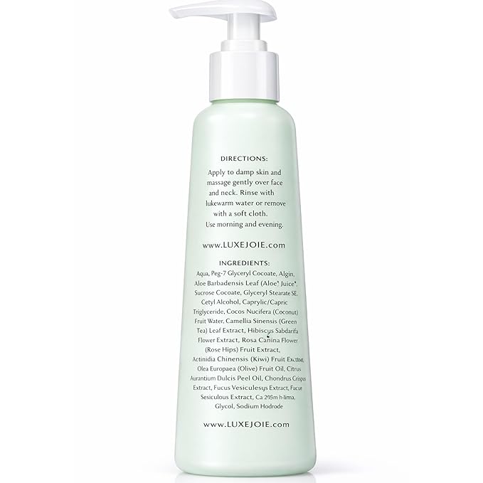 LuxeJoie Limu Facial Cleanser – Gentle Non-Foaming Face Wash for Sensitive & Dry Skin – Makeup Removing, Hydrating Cleanser with Aloe, Green Tea & Sea Botanicals – 8 oz