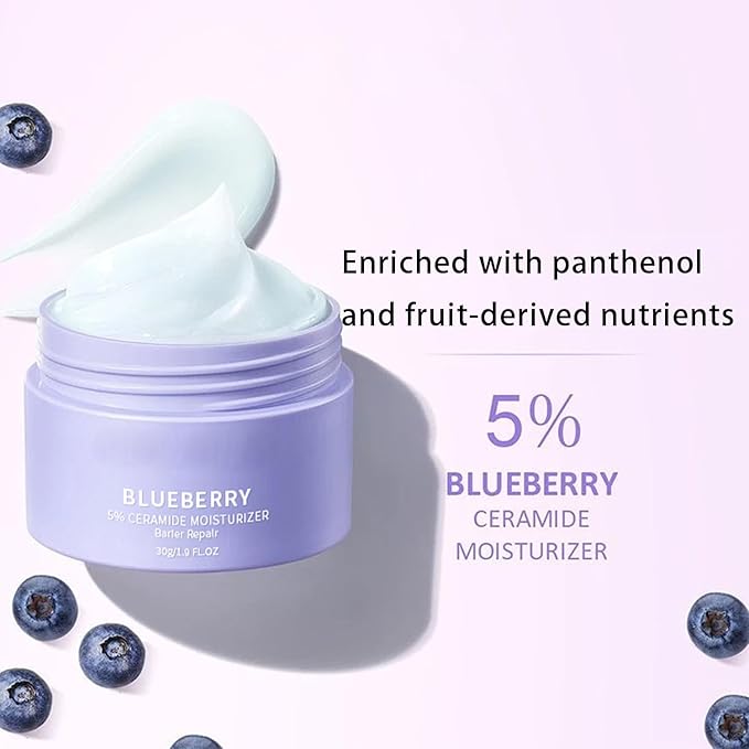 Grospe Blueberry Ceramide Moisturizing Cream - Face Moisturizer with Fruit Extract & Hyaluronic Acid, Intense Hydration for Dry & Sensitive Skin, Vegan Formula (1oz)