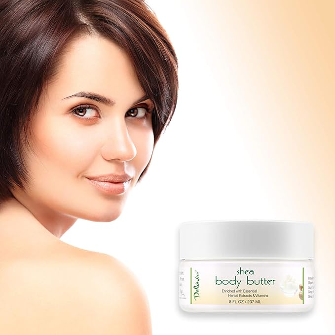 Deluvia Shea Body Butter - Raw Fair Trade Shea Butter, Organic Rose Hip Oil, Organic Lavender, Organic Jojoba Oil, Cocoa Butter & Dead Sea Minerals. Intense Moisturizing Body Cream.