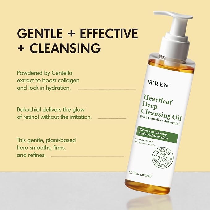 Wren Heartleaf & Centella Cleansing Oil – Pore Control & Double Cleanse Face Wash for Glass Skin, Melt Blackheads, Makeup & Sunscreen Remover, Calming for Sensitive Skin – 6.76 fl.oz