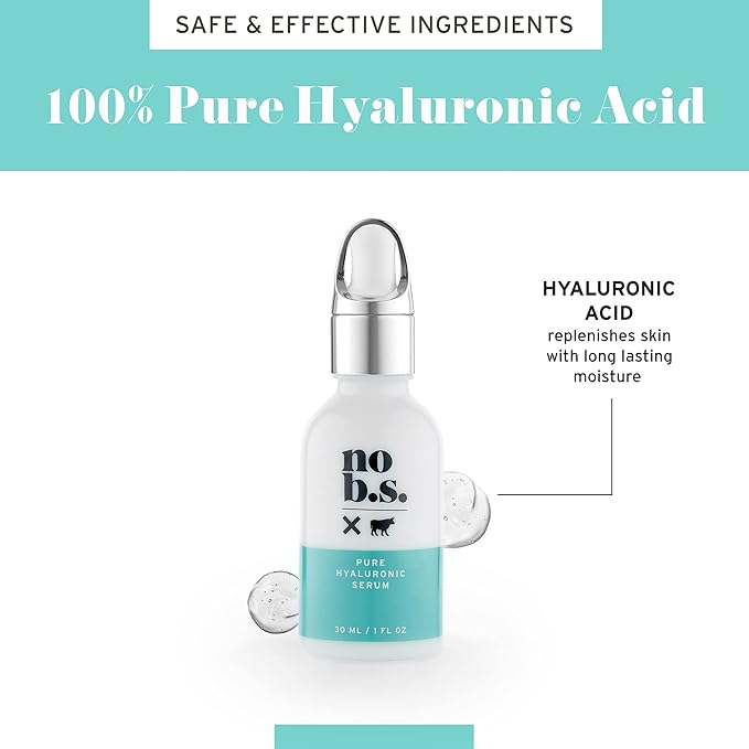 No B.S. (No Bad Stuff) Pure Hyaluronic Acid Serum For Face, Fine Lines & Wrinkles Serum, for All Skin Types, Clean Ingredients, Skin Care for Women & Men, Vegan, Travel Size, Unscented 1 FL Oz