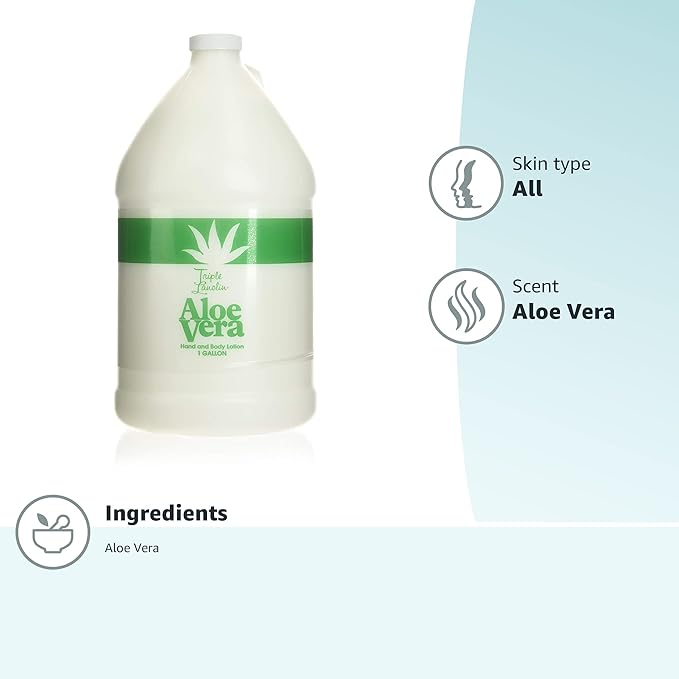 Triple Lanolin Aloe Vera Soothing Lotion (128 Fl Oz) – Professional Bulk Moisturizer for All Skin Types – Deeply Hydrating Aloe & Lanolin Hand and Body Lotion – Non-Greasy & Fast-Absorbing
