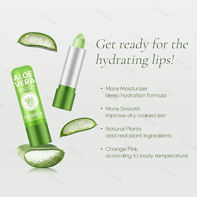 Ownest 5 Pcs Aloe Vera Lip Balm, PH Color Changing Lipstick, Change from Green to Natural Pink, Deep Hydrating Tinted Lip Balm, Daily Lip Moisturizer for Dry Cracked Lips, with Real Aloe Vera