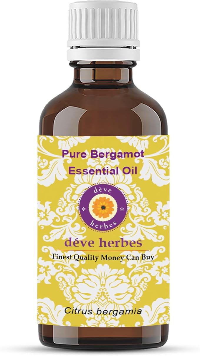 Deve Herbes Pure Bergamot Essential Oil (Citrus bergamia) with Internal Plastic Euro Dropper 100% Therapeutic Grade Steam Distilled for Personal Care 30ml (1.01 oz)