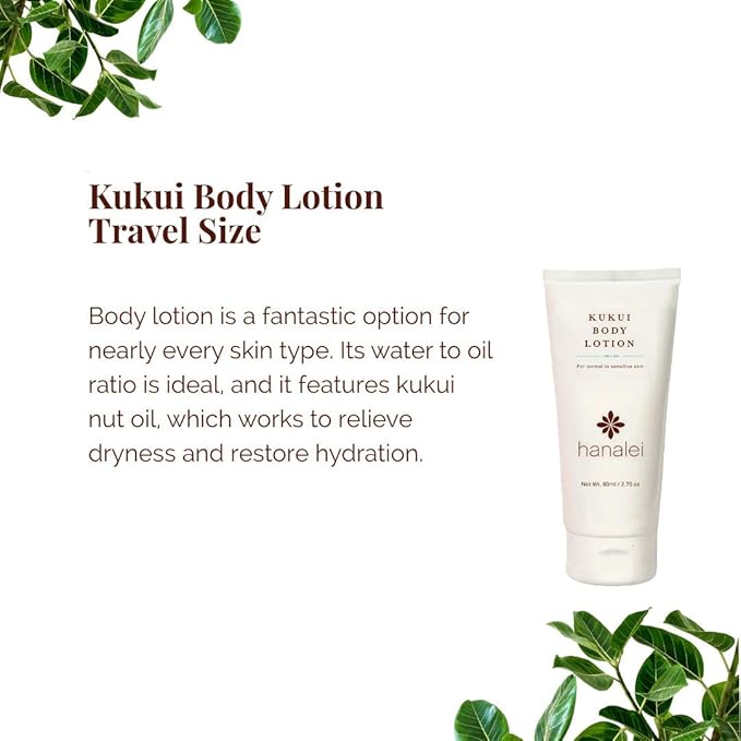 Hanalei Cruelty-Free Kukui Oil Body Lotion – Paraben-Free, Dye-Free Moisturizer with Kukui Nut Oil, Shea Butter & Jojoba for Hydrated, Soft, Nourished Skin – Travel-Friendly Size 80 ml (Pack of 2)