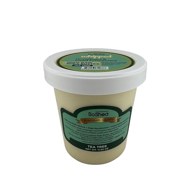 Whipped Raw Shea Butter - 100% Pure, Unrefined African Shea | Cold-Pressed & Processed -Rich Natural For Dry & Sensitive Skin, Face & Hair | No Dyes & Parabens | Vegan | 11.50 oz (11.50 oz, Tea Tree)