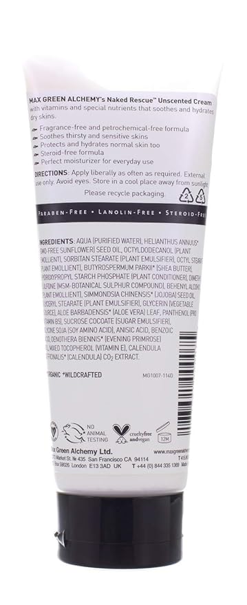MGA Vegan Unscented Cream - Naked Rescue Body & Face Moisturizer | Natural & Organic Skin Care Moisturizer For Dry & Sensitive Skin | Fragrance Free, Non Greasy & Hydrating Cream | 2oz