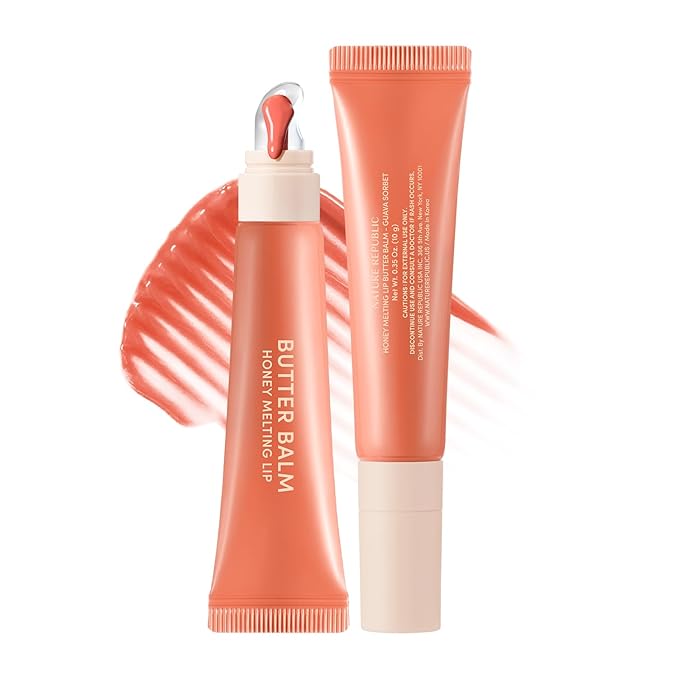 Nature Republic Honey Melting Lip Butter Balm – Hydrating Tinted Balm with Peptides, for Sheer & Glossy, Smooth & Soft Lips (GUAVA SORBET)