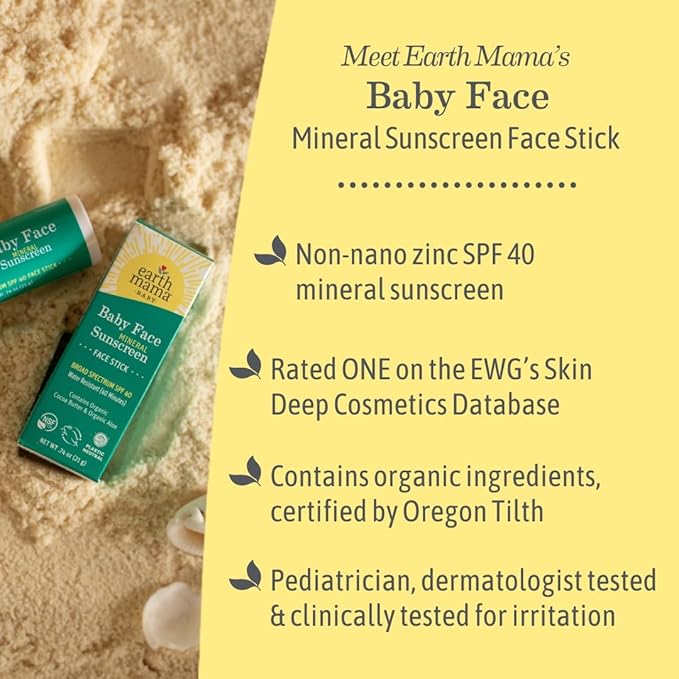 Earth Mama Baby Face Mineral Sunscreen Stick & Lotion Set, SPF 40 | Non-Nano Zinc, Contains Organic Cocoa Butter, Shea Butter, Aloe & Calendula | Babies, Kids & Family