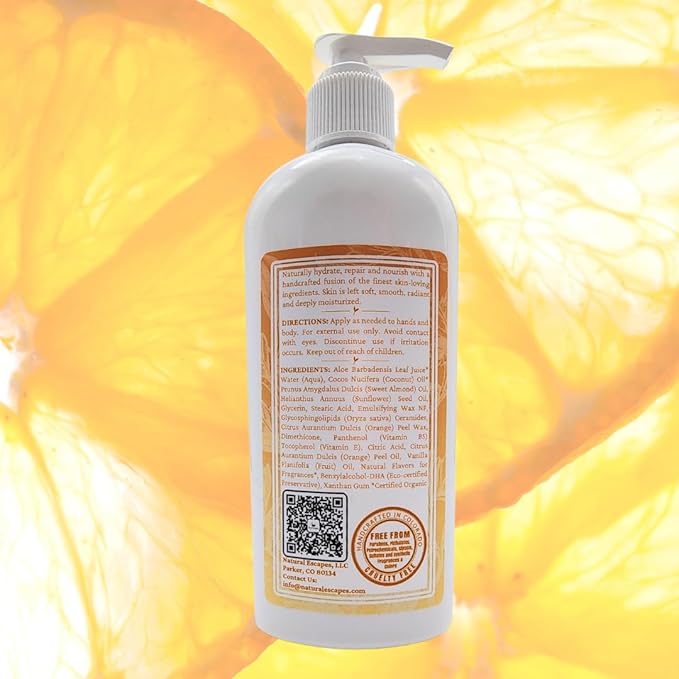 Natural Escapes Orange Vanilla Body Lotion for Dry Skin, Ceramide Hand & Body Moisturizer with Coconut Oil, Vitamin B5 & E, Hydrating Lotion, 8 Oz