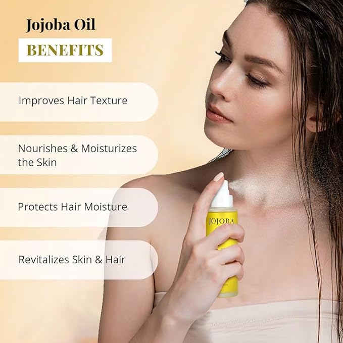 Jojoba Oil Organic Cold Pressed 3.3 oz-USDA Certified 100% Pure Organic for Hair Face Body Skin Natural Moisturizer Hexane-Free Reduce Stretch Marks Vitamin E Carrier Oils Christmas Gifts