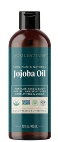 SOULSATION Organic Jojoba Oil for Skin, Hair & Face (16oz) | 100% Pure, Natural Cold Pressed | Organic, for Skin, Hair, Face, 100% Pure, Natural