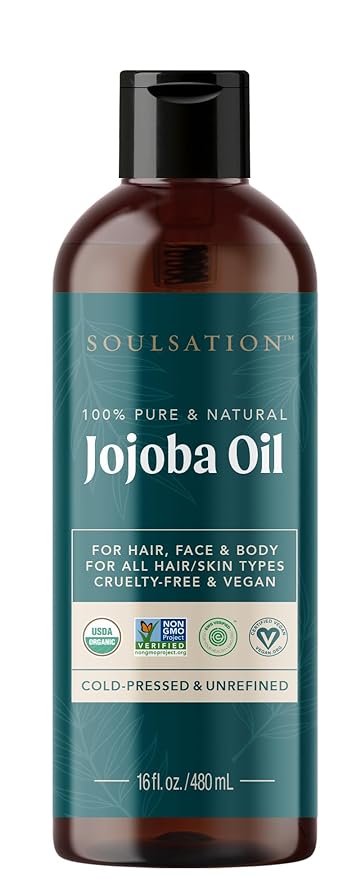 SOULSATION Organic Jojoba Oil for Skin, Hair & Face (16oz) | 100% Pure, Natural Cold Pressed | Organic, for Skin, Hair, Face, 100% Pure, Natural