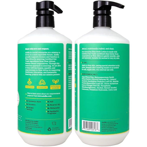Alaffia Body Lotion 2-Pack, Everyday Shea, Eucalyptus Mint – Nourishing Moisturizer for Normal to Very Dry Skin, 32 Oz Ea