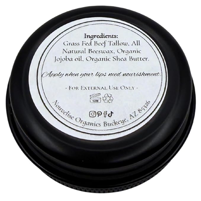 Tallow Lip Balm | 100% Organic Tallow, Organic Beeswax, Jojoba, and Shea Butter | Moisturizing Lip Care for Dry, Chapped Lips | Handcrafted in USA - Unscented
