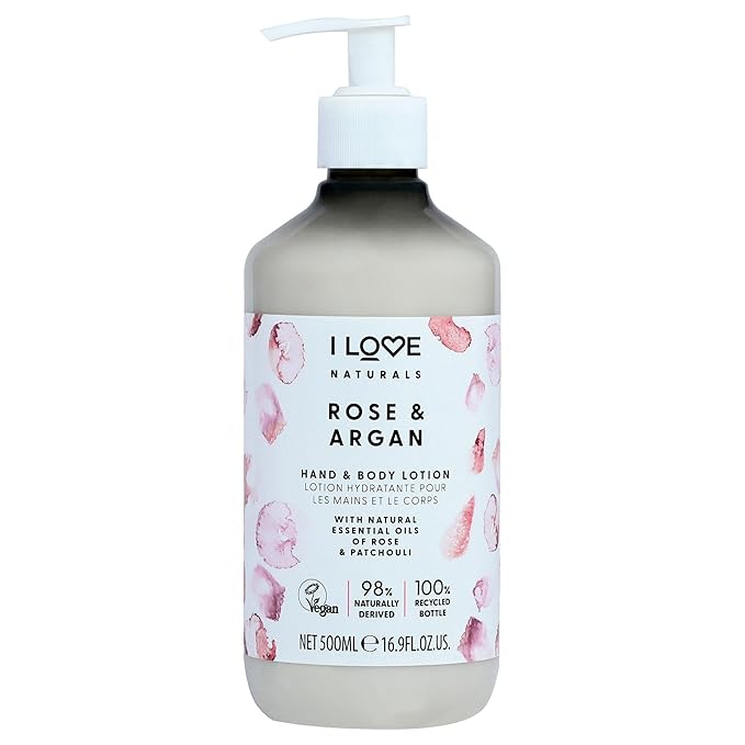 I LOVE Naturals Rose and Argan Hand and Body Lotion - Moisturizing Lotion for Dry Skin - Coconut Oil and Shea Butter Lotion - 16.9 oz