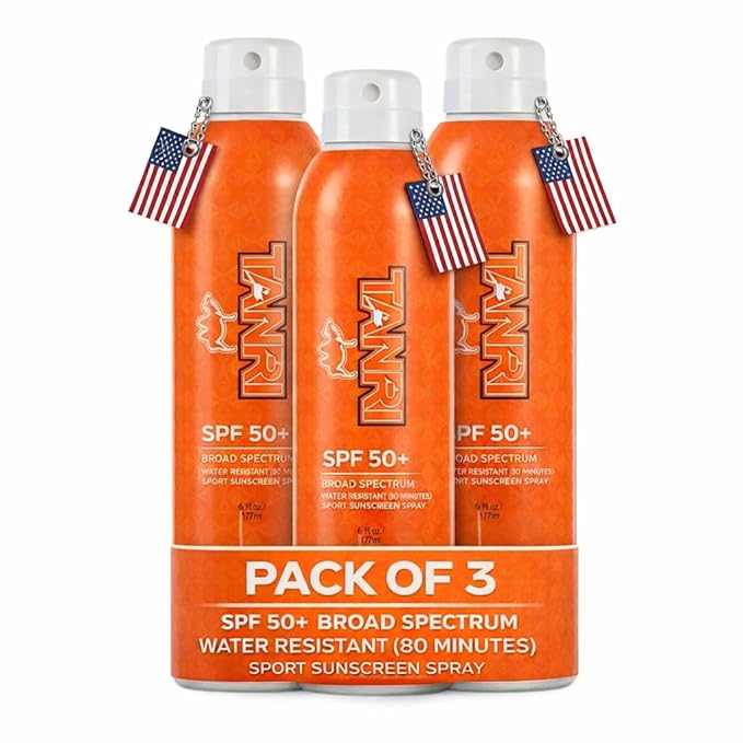 Tanri Sunscreen SPF 50+ Spray for Face & Body | Hawaii 104 Reef Act Compliant | Made in USA | Reef Safe Sunscreen Travel Size | Broad Spectrum UVA/UVB | Hydrating, Water Resistant | 6 fl oz (3-Pack)