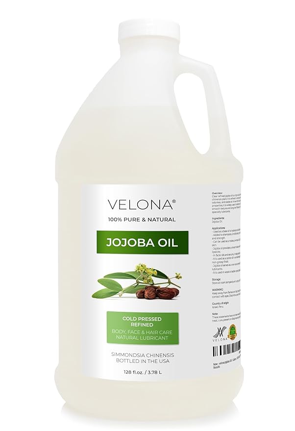 velona Jojoba Colorless Oil 1 Gallon / 128 Fl Oz | 100% Pure and Natural Carrier Oil | Clear, Refined, Cold Pressed | Moisturizing Face, Hair, Body and Skin Care | Use Today - Enjoy Results