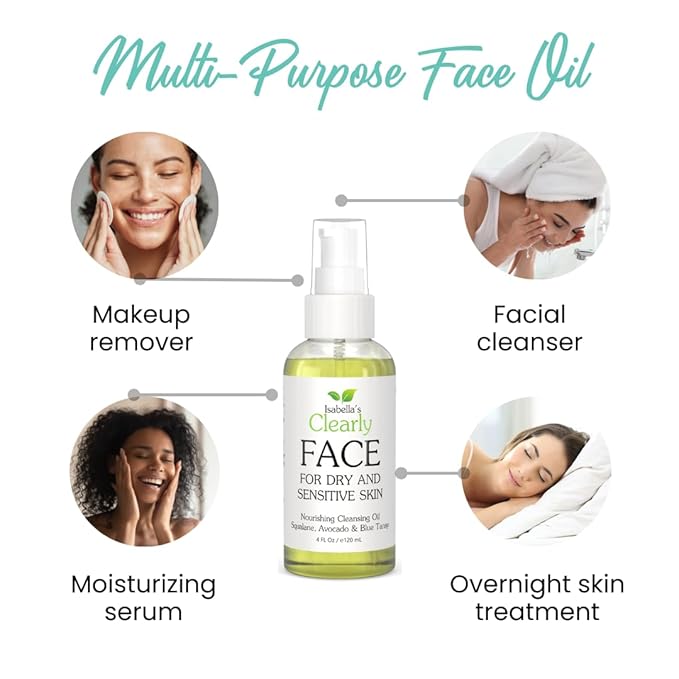 Isabella's Clearly FACE Balancing Cleansing Oil for Oily & Blemish-Prone Skin | Waterless Natural Facial Cleanser & Makeup Remover with Grapeseed & Vegan Squalane | Made in USA (4 Oz)