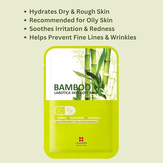 LABOTICA Bamboo Skin Soft Mask - Hydrating Face Mask for Even Skin Tone, Sensitive Skin, and Anti-Aging Korean Skincare (10 Sheets)