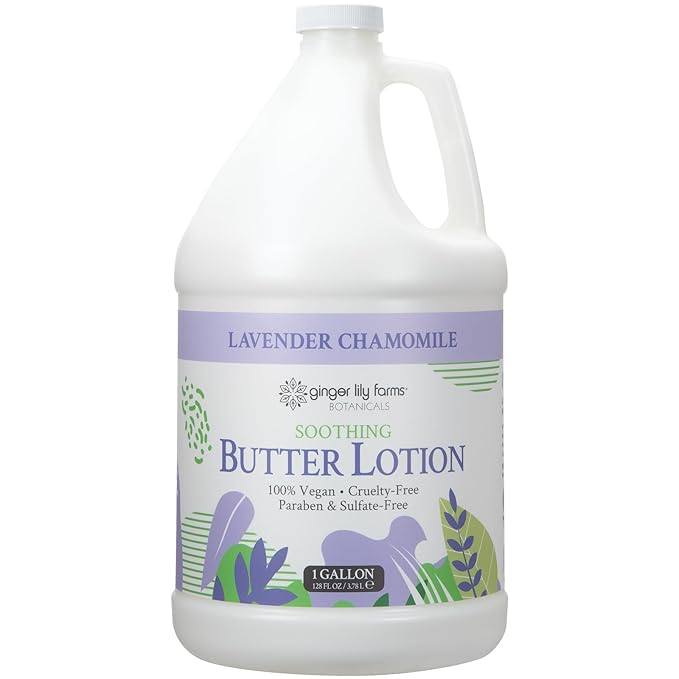 Ginger Lily Farms Botanicals Soothing Butter Lotion for Dry Skin, 100% Vegan & Cruelty-Free, Lavender Chamomile Scent, 1 Gallon (Pack of 4)