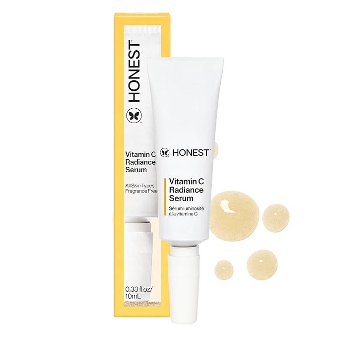 Honest Beauty Mini Vitamin C Radiance Serum, Improves Brightens Skin Tone and Complexion, Gentle for Sensitive Skin, Fragrance-Free, Vegan, Travel Size, .33 fl oz
