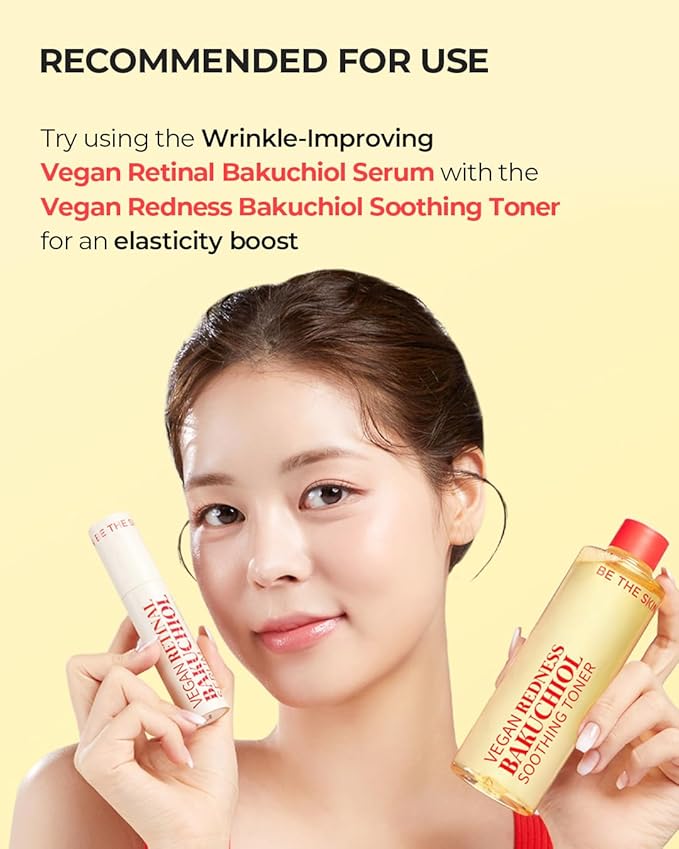 BE THE SKIN Vegan Retinal Bakuchiol Serum - Retinal 1120ppm + Bakuchiol 20000ppm, 5 Peptides & Ceramides, Helps Smooth Look of Fine Lines & Pores | Korean Anti-Aging Night Serum 0.68 oz