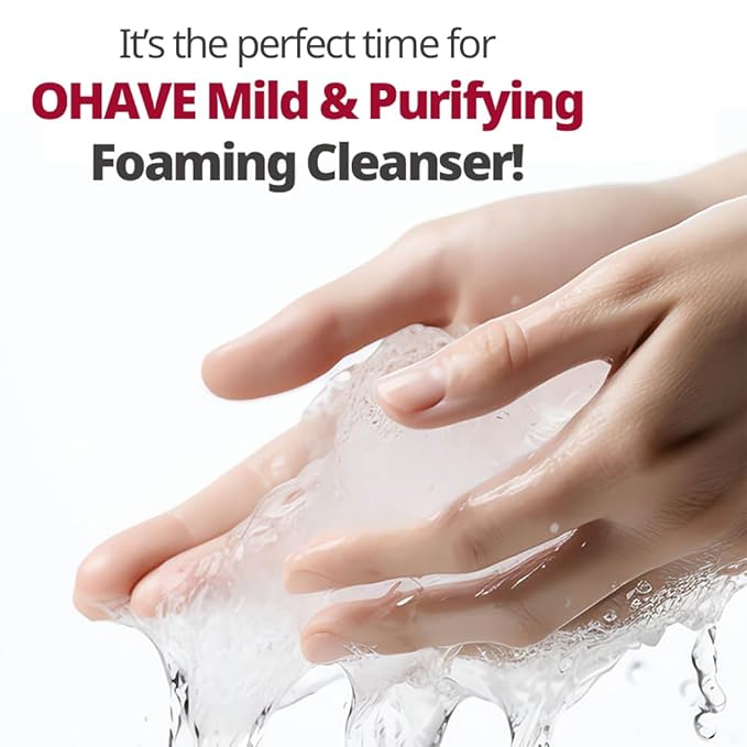 OHAVE Mild & Purifying Foaming Cleanser Gentle Vegan Face Wash,korean skin care, beauty, Hydrating & Soothing,makeup remover