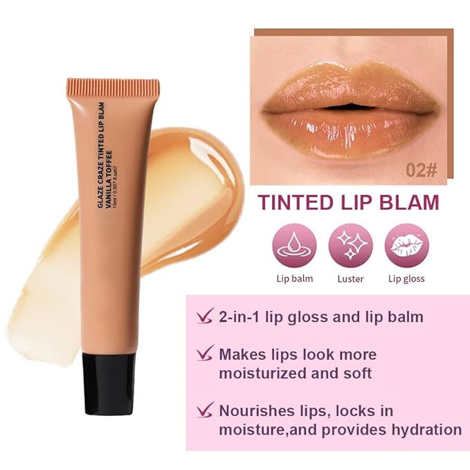 Summer Lip Butter Lip Balm Glow Reviver Lip Gloss, Melting Lip Serum, Ultra-Hydrating Natural Vegan Lip Balm, Sheer-Tinted Shine & Hydration, Soothes & Softens Dry Lips (Light Brown)