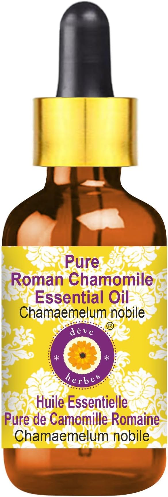 Deve Herbes Pure Roman Chamomile Essential Oil (Chamaemelum nobile) with Glass Dropper Natural Therapeutic Grade Steam Distilled 50ml (1.69 oz)