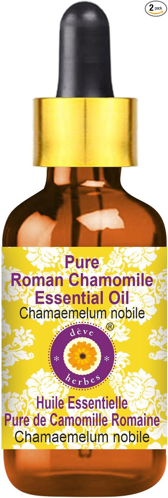 Deve Herbes Pure Roman Chamomile Essential Oil (Chamaemelum nobile) with Glass Dropper Steam Distilled 10ml (0.33 oz)