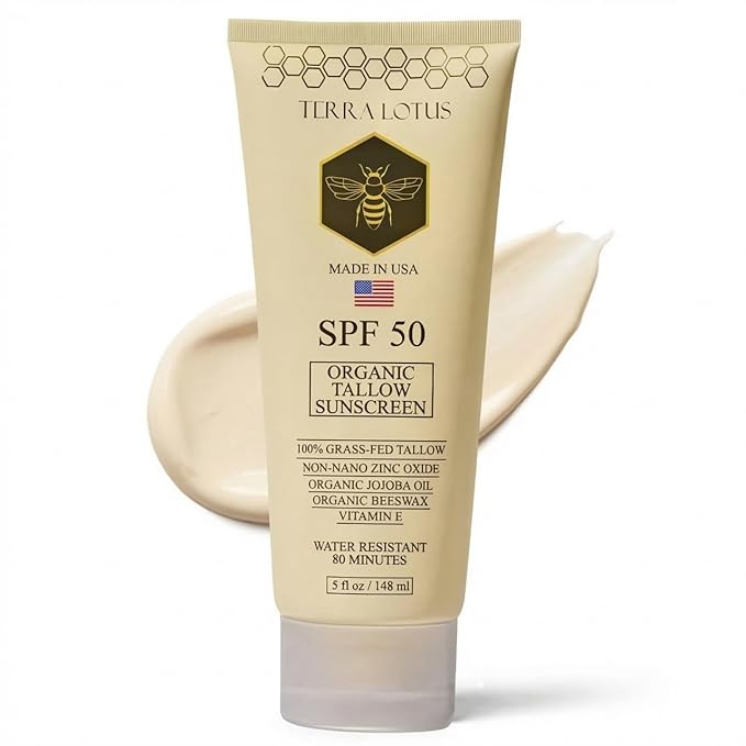Organic Tallow Mineral Sunscreen - 50 SPF - For Face and Body - With 100% Grass-Fed Tallow and Non-Nano Zinc Oxide Reef Safe - (5 Oz)