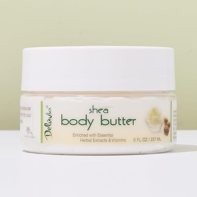 Deluvia Shea Body Butter - Raw Fair Trade Shea Butter, Organic Rose Hip Oil, Organic Lavender, Organic Jojoba Oil, Cocoa Butter & Dead Sea Minerals. Intense Moisturizing Body Cream.