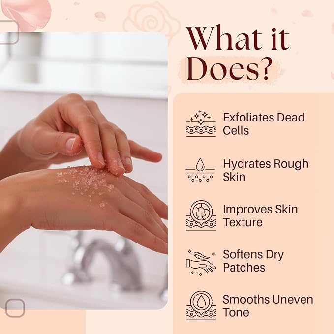 MYSTÉRE BEAUTÉ Himalayan Salt Body Scrub with Collagen & Rose Oil (12 oz) - Exfoliating Scrub for Cellulite, Acne, Scars & Stretch Marks - Deep Cleansing & Moisturizing - Natural Skin Care Gift