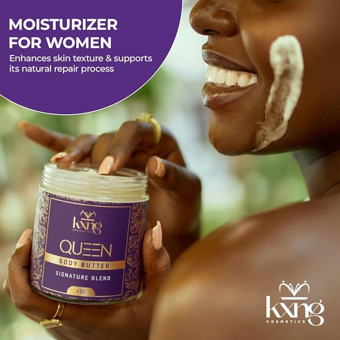 KXNG Cosmetics Organic Shea Body Butter – 4oz | Luxury Body Cream for Women with Shea, Cocoa, Mango & Coconut Oil | Deep Moisturizing Care for Hands, Feet & All Skin Types – Queen
