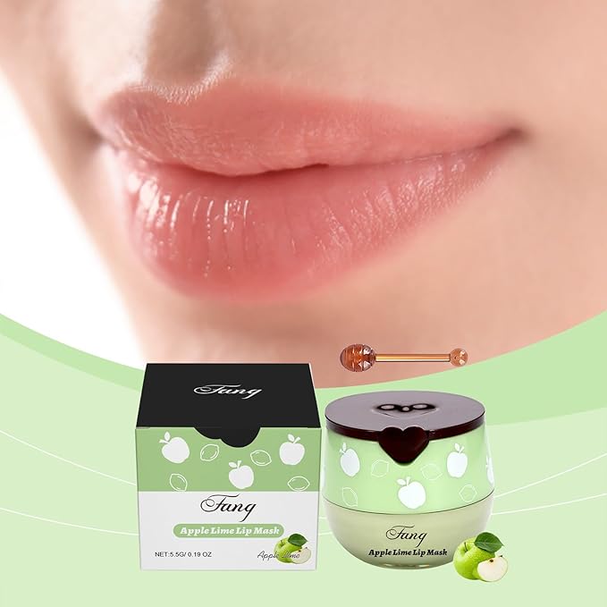 Lip Mask for Overnight Repair - Hydrating Lip Sleeping Mask with Vitamin E & Coconut Extract - Moisturizing Lip Balm Pack for Dry Lips, Non-Sticky Honeybalm Formula (Green Apple)