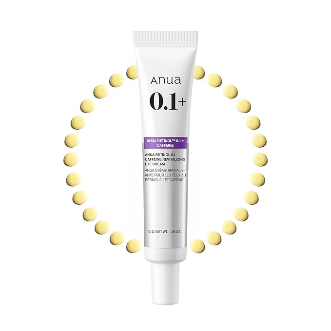 Anua Retinol 0.1 Caffeine Revitalizing Eye Cream, Lightweight Formula for Dark Circles & Puffiness, Hydrating for Sensitive Skin, Korean Skincare,1.05 fl oz