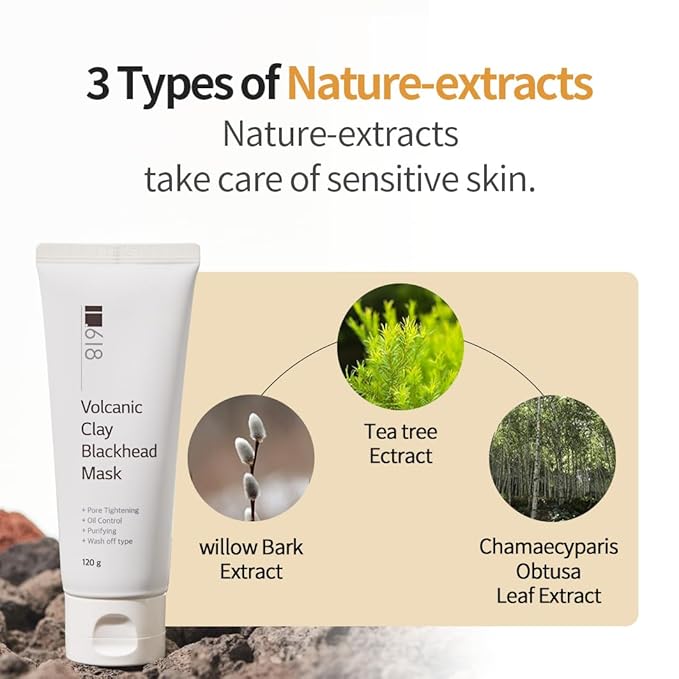 1.618 Volcanic Clay Mud Mask | Korean Style Pore & Sebum Clay Mask | Fast-Drying, Wash off type, 4.23oz