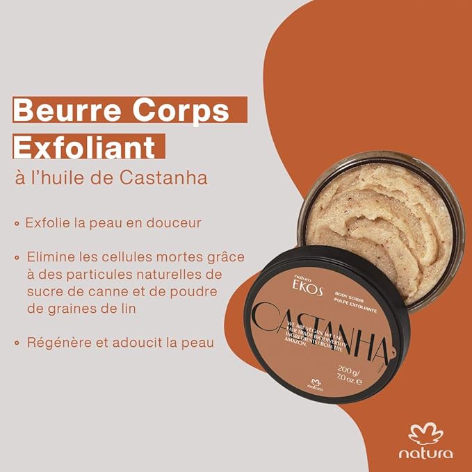 Natura Ekos Castanha Body Scrub – Exfoliating Sugar & Brazil-nut Oil Body Polish – 100% Vegan, Fair-Trade, Eco-Packaged – Dry & Sensitive Skin Moisturizer – Hydrating & Revitalizing, 7 oz (200 g)