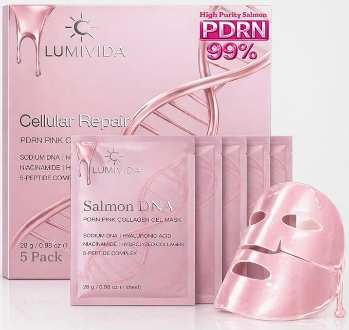5 Pack Salmon DNA Collagen Mask 99% PDRN Anti-Aging Gel Mask | Overnight Firming & Hydrating Face Mask for Elasticity & Glow | Korean Skincare with Niacinamide, Peptides & Hydrolyzed Collagen