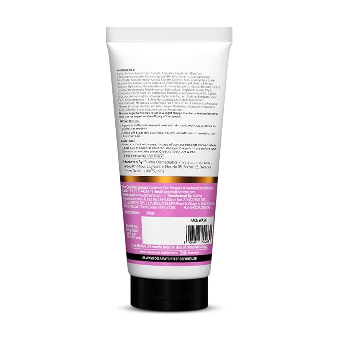 Dr. Sheth’s Neem & Salicylic Acid Face Wash | Deeply Cleanses & Unclogs Pores | Controls Acne, Blackheads & Oil | Unisex BHA Cleanser | 3.38 Fl Oz/100 ml