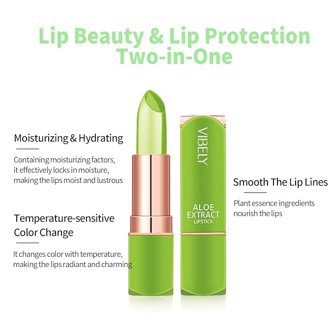 Aloe Vera Jelly Lipstick - Hydrating & Moisturizing Tinted Lip Balm, Color Changing Formula, Vegan & Cruelty-Free, Long Lasting Natural Lip Color (Green Tube-03#Orange Red)
