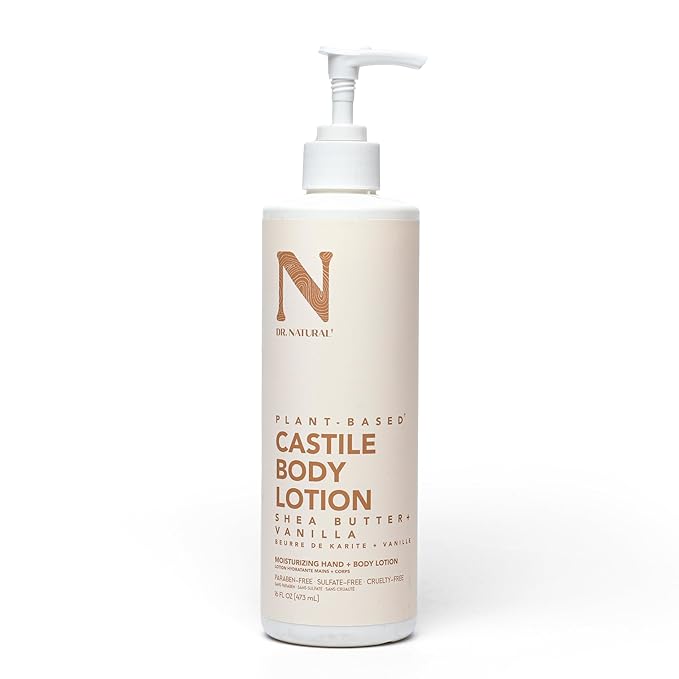Dr. Natural Castile Body Lotion - Non-Greasy Shea Butter Body Cream - Gentle and Soothing Lotion for Women and Men - Shea Butter and Vanilla - 16 oz