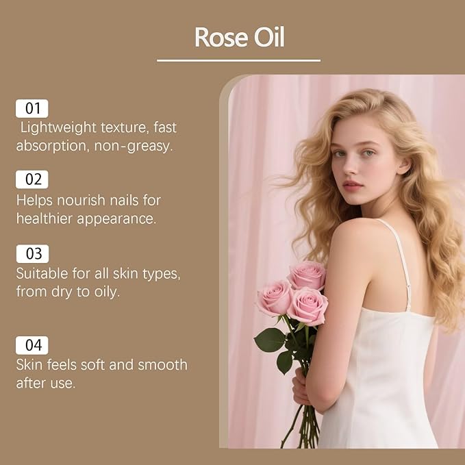 Rose Essential Oil Organic Rose Oil Essential Oils for Face, Hair, Nails, Body, Skin Care, Relaxation, Aromatherapy DIY, Diffuser, SPA Cleaning Massage, Aroma, Bath, Perfume Gift 120ml