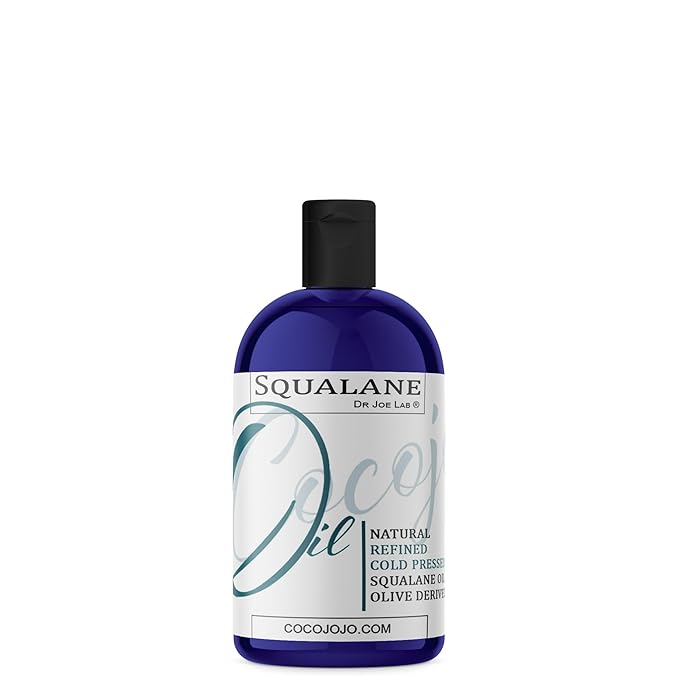 Dr Joe Lab Squalane Oil Pure Plant Derived Refined Cold Pressed Squalene From Olives Vegan Undiluted Bulk Carrier Oil for Face Skin Hair Body Cosmetics Natural Cleanser Moisturizer (8 oz)