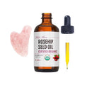 Kate Blanc Cosmetics Rosehip Oil for Face with Pink Gua Sha Stone (1oz, Organic, Pure, Cold Pressed) Rosehip Seed Face Oil for Gua Sha Massage