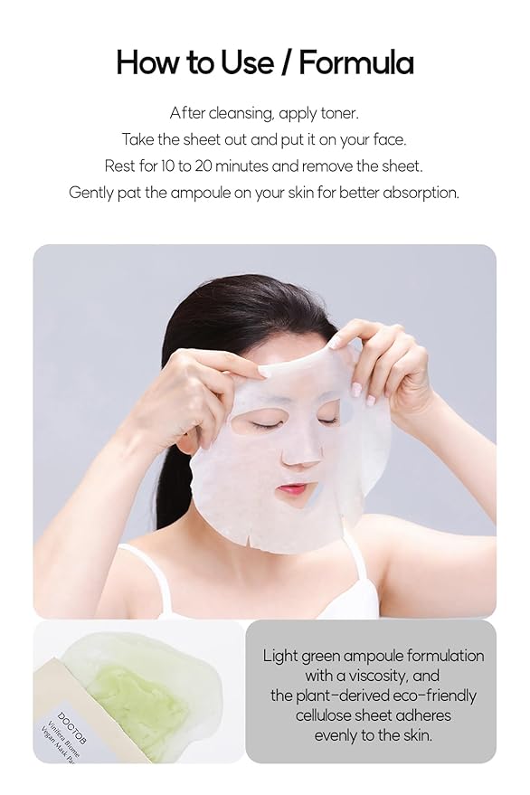 DOCTOB Vinifera Biome Vegan Mask Pack - 1 bottle ampoule in 1 Sheet/Revitalize & Nourish Your Skin with a 100% Vegan Formula (10-Pack)