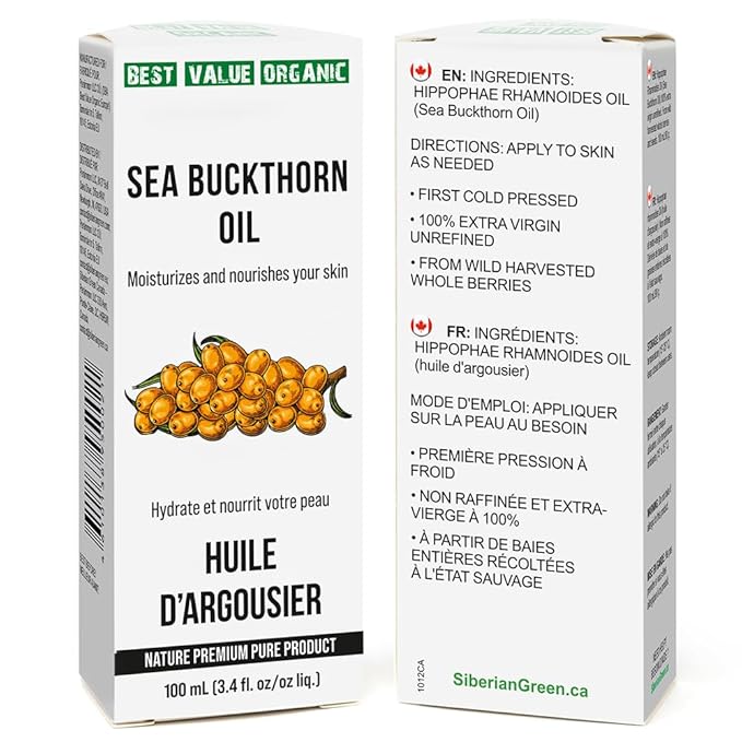 Siberian Sea Buckthorn Oil 100 Ml, Non-GMO, Unrefined, First Cold Pressed, Raw, Natural - 3.4 Fl Oz from wild harvested berries and seeds