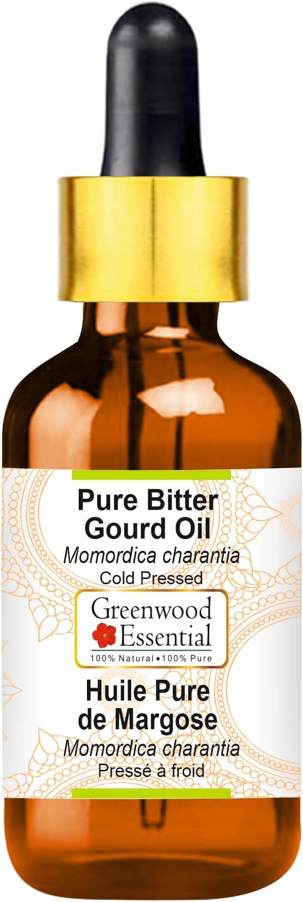 Greenwood Essential Bitter Gourd Oil (Momordica charantia) with Glass Dropper | Cold Pressed | Natural | Undiluted | For Diluting Essential Oils | For Skin & Massage | Men & Women | 100ml (3.38 oz)